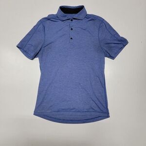 Lululemon Short Sleeve Polo Shirt Heathered Blue Men's Size S Stretch‎ EUC